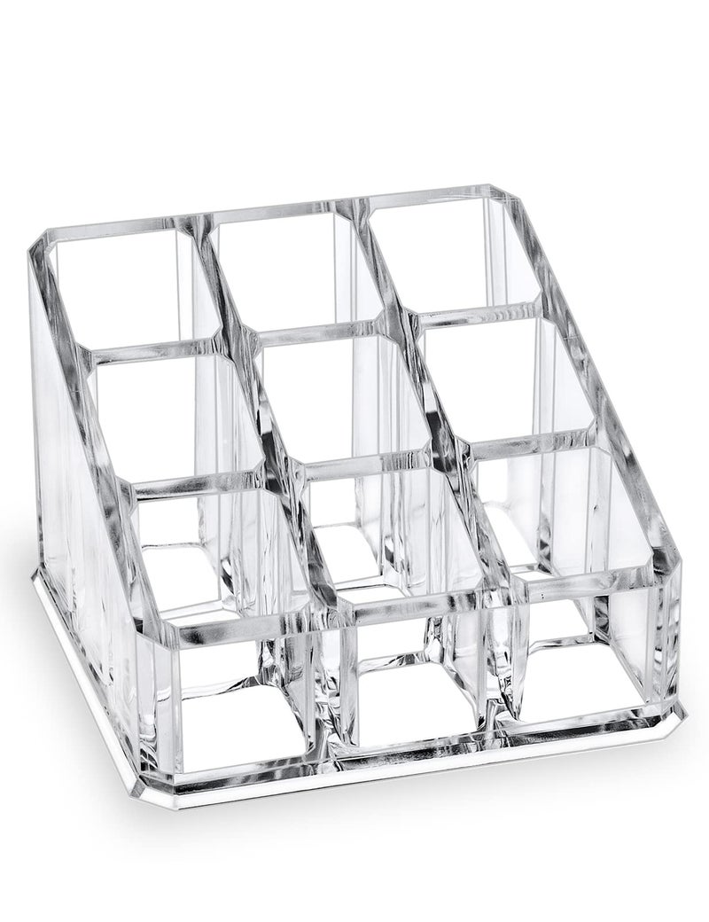 MOSIKER Lipstick Lip Gloss Organizer,Small Clear Acrylic Compact Essential Oil Rollerball Perfume Holder with 9 Slots - Image 1